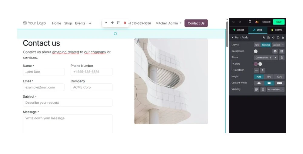 Odoo website - formulaires