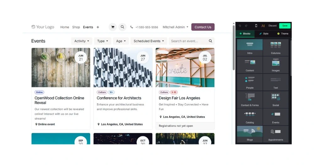 Odoo website - events