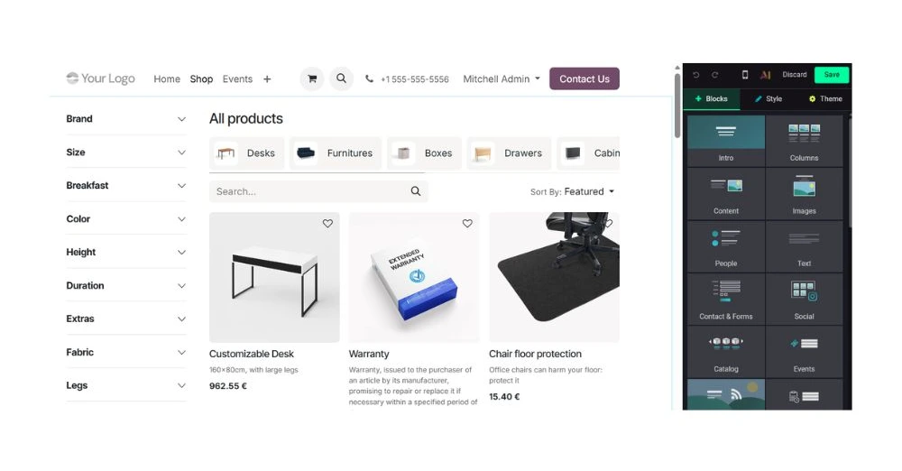Odoo website - ecommerce grind