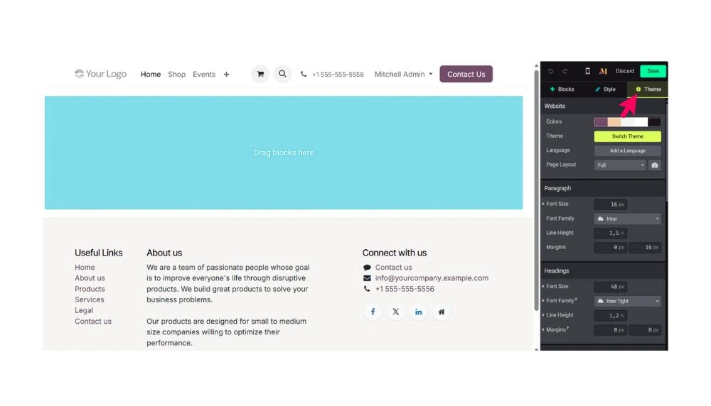Odoo website - choisir un thème
