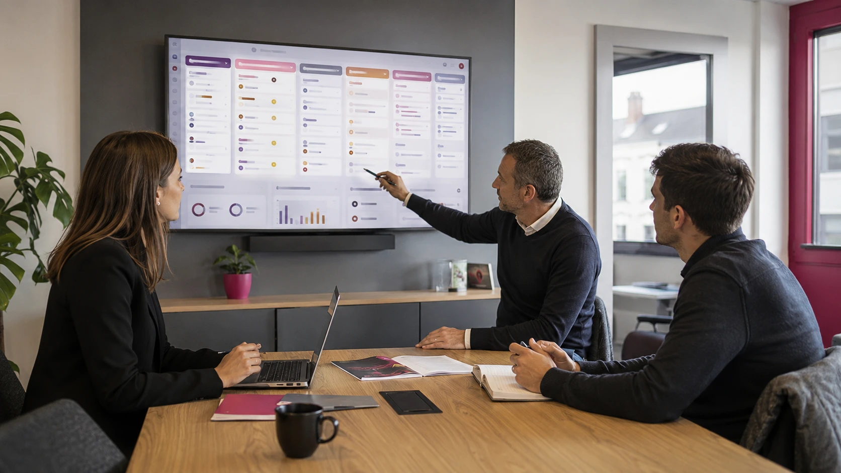 Dirigeant et commerciaux analysant le suivi des opportunités dans un CRM
