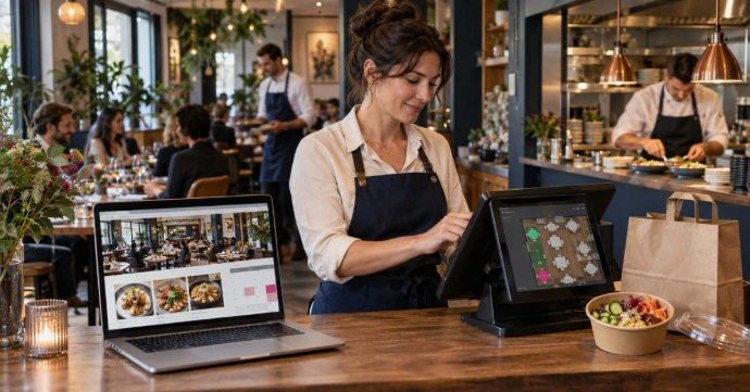 caisse tactile sur le comptoir d'un restaurant